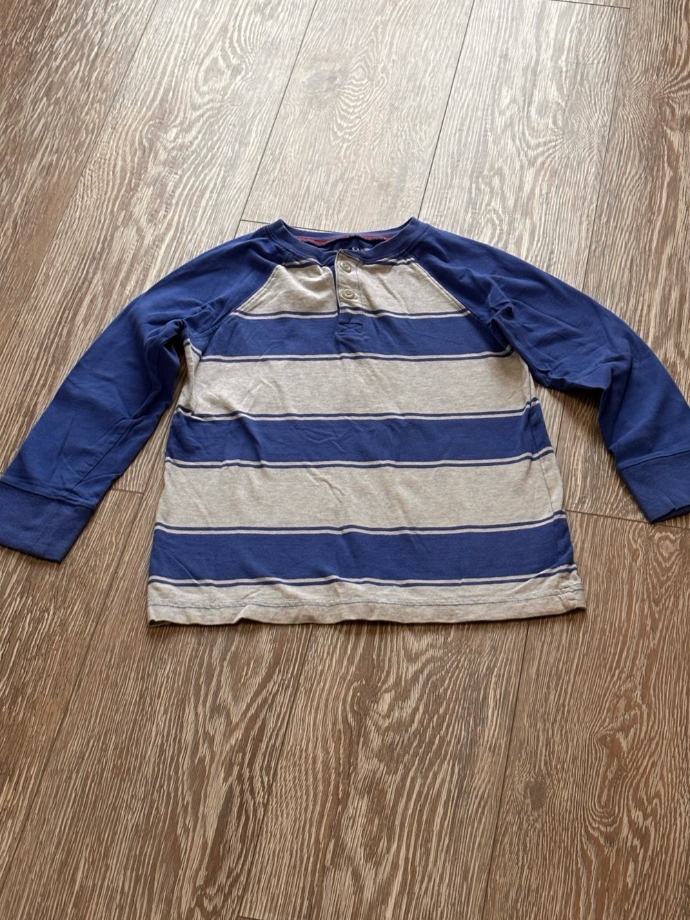 Crazy 8 Boys Long Sleeve Henley Tee in Blue and Gray Stripes